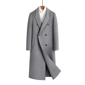 Осенне-зимнее мужское шерстяное пальто ручной работы с двумя сторонами Молодежная мода Длинное шерстяное пальто Тренчкот для мужчин 170 серый