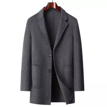 Осенне-зимнее мужское шерстяное пальто ручной работы с двумя сторонами, средней и длинной длины, повседневный деловой шерстяной тренчкот, мужское пальто 170 чёрный