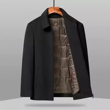Осенне-зимнее мужское шерстяное пальто с двумя сторонами, в деловом стиле, со съемным лацканом и пуховой подкладкой 170 чёрный