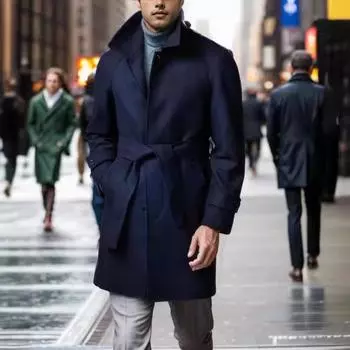 Осенне-зимнее мужское шерстяное пальто с рукавами реглан, модное шерстяное пальто средней длины с лацканами, повседневное пальто с поясом S