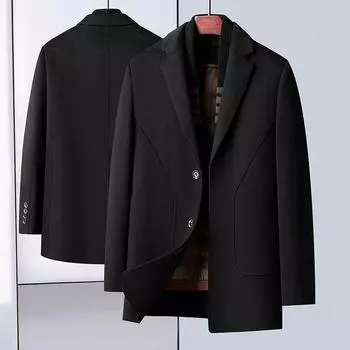 Осенне-зимнее мужское шерстяное пальто с двумя сторонами, средней и длинной длины, воротник-шарф, высококачественная подкладка из гусиного пуха, шерстяное пальто для мужчин 170 чёрный