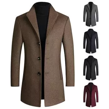 Осенне-зимнее мужское шерстяное пальто средней длины, ветровка с утолщенным хлопком, мужское пальто L чёрный