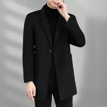 Осенне-зимнее мужское шерстяное пальто средней и длинной длины с воротником из костюмной ткани Двустороннее шерстяное пальто Мужской тренчкот 170 чёрный