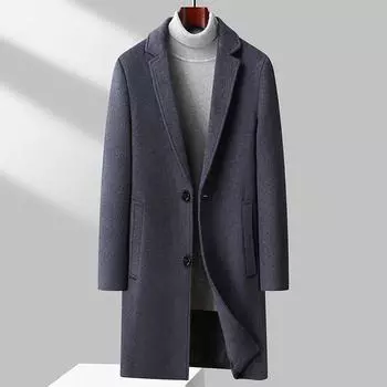 Осенне-зимнее мужское шерстяное пальто средней и длинной длины с воротником из костюма, утолщенное шерстяное пальто с хлопком, тренчкот, мужское пальто 170