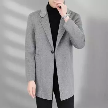 Осенне-зимнее мужское шерстяное пальто средней и длинной длины с воротником из костюмной ткани Двустороннее шерстяное пальто Мужской тренчкот 170 чёрный