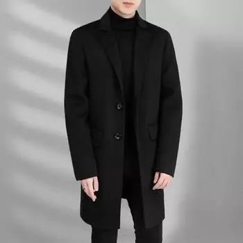 Осенне-зимнее мужское шерстяное пальто средней и длинной длины с воротником-стойкой, сшитое вручную двухстороннее шерстяное пальто, тренчкот, мужское пальто 170 серый