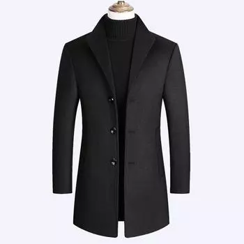 Осенне-зимнее мужское шерстяное пальто средней длины, ветровка с утолщенным хлопком, мужское пальто M верблюд