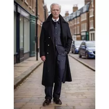 Осенне-зимнее мужское шерстяное пальто, удлиненное выше колена S чёрный