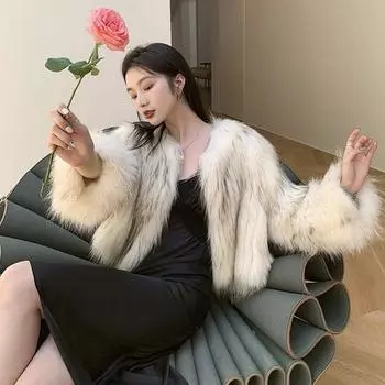 Осенне-зимнее новое элитное молодежное пальто из искусственного меха енота, женское ультра короткое модное топ с v-образным вырезом, знаменитостей S