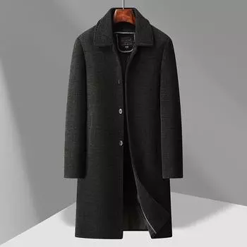 Осенне-зимнее новое длинное бархатное пальто с отворотами, мужское пальто L
