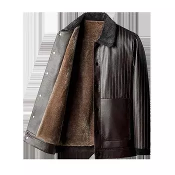 Осенне-зимнее новое кожаное пальто плюс бархат и утолщение, мужское кожаное пальто с лацканами, теплая и удобная куртка M
