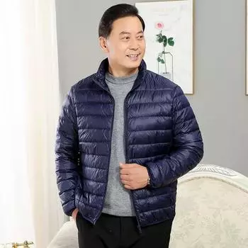 Осенне-зимнее новое легкое пуховое пальто для мужчин среднего и пожилого возраста с воротником-стойкой, теплое и морозостойкое, на белом утином пуху, на папином пуху XXXXXXL