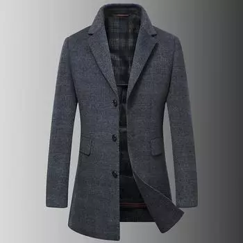 Осенне-зимнее новое мужское пальто ручной работы с двусторонним клетчатым узором, средней длины и с воротником-стойкой, пуховое пальто M серый