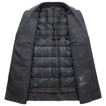 Осенне-зимнее новое мужское пальто ручной работы с двусторонним клетчатым узором, средней длины и с воротником-стойкой, пуховое пальто M серый