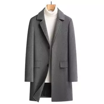 Осенне-зимнее новое мужское шерстяное пальто средней и длинной длины с воротником в деловом и повседневном стиле, утолщенное шерстяное пальто для мужчин 170 чёрный