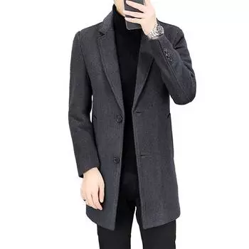 Осенне-зимнее новое мужское шерстяное пальто средней и длинной длины с воротником из хлопка, утолщенное молодежное шерстяное пальто, мужское пальто 170