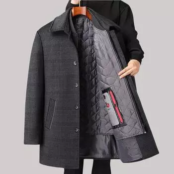 Осенне-зимнее новое мужское шерстяное пальто Тренчкот средней и длинной длины Пальто с хлопковой подкладкой Пальто с отстегивающейся подкладкой Мужское пальто 175