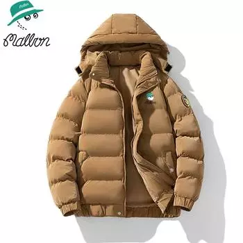 Осенне-зимнее новое мужское толстое стеганое пальто, свободная теплая одежда с капюшоном для хлеба M чёрный