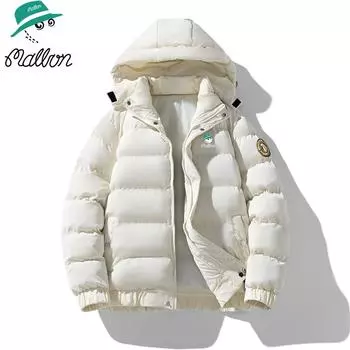 Осенне-зимнее новое мужское толстое стеганое пальто, свободная теплая одежда с капюшоном для хлеба M зелёный