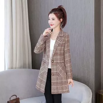 Осенне-зимнее новое шерстяное пальто для женщин, средней и длинной длины, облегающее и омолаживающее, маленькое шерстяное пальто для женщин XL Recommended 85-100 темно-коричневого
