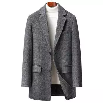 Осенне-зимнее новое шерстяное пальто в клетку, мужское утолщенное облегающее пальто средней и длинной длины M