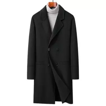 Осенне-зимнее новое шерстяное пальто высокого качества, двубортный шерстяной тренчкот средней и длинной длины для мужского костюма 175 чёрный