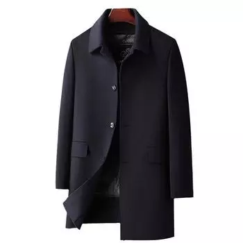 Осенне-зимнее новое стильное мужское пальто из гусиного пуха со съемной подкладкой средней длины с двухсторонним шерстяным плетением, повседневное мужское пальто из кашемира M темно-синий