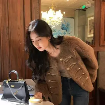 Осенне-зимнее новое винтажное цельное пальто с круглым вырезом из овечьего флиса и меха для женщин, короткое меховое пальто из овечьей шерсти S