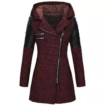 Осенне-зимнее облегающее пальто с капюшоном на талии, женские повседневные пальто, элегантное винтажное модное пальто большого размера S красный