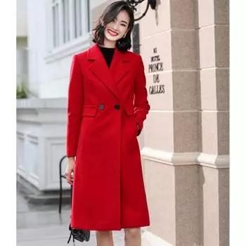 Осенне-зимнее одинарное толстое шерстяное женское пальто, удлиненное пальто S