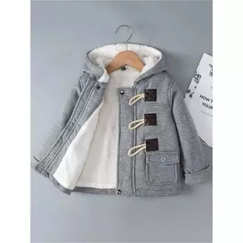 Осенне-зимнее однотонное хлопковое толстое детское пальто для мальчиков и девочек с капюшоном 80 серый