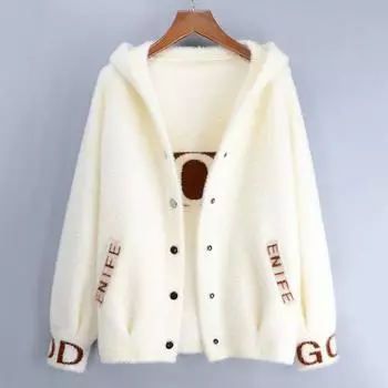 Осенне-зимнее однотонное пальто с капюшоном Тонкий короткий свитер Модная куртка S