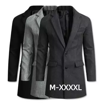 Осенне-зимнее однотонное шерстяное пальто, мужское утепленное пальто, повседневная шерстяная свободная куртка 2XL чёрный