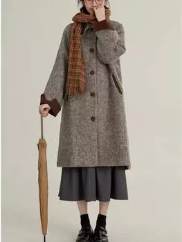 Осенне-зимнее овсяное французское винтажное элегантное пальто женское в стиле преппи пэчворк дизайн пальто Харадзюку женское пуговица корейский стиль шикарные наряды 2025 S серый