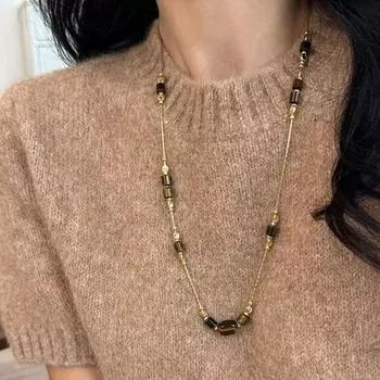 Осенне-зимнее ожерелье из бисера с камнем Майяра «Тигровый глаз», женская ниша, элитная, персонализированная мода, универсальная цепочка на шею, цепочка на свитер