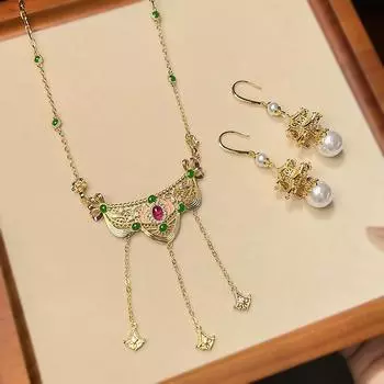 Осенне-зимнее ожерелье серьги бижутерия универсальный этнический стиль ключичная цепочка ретро кулон китайский бисер нишевый женский