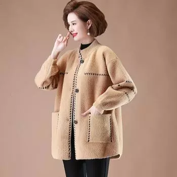 Осенне-зимнее пальто для мамы, утепленное норковое флисовое пальто для женщин среднего и пожилого возраста, меховое пальто в иностранном стиле, одежда для пожилых людей 5XL