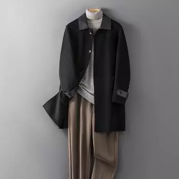 Осенне-зимнее пальто из 100% шерсти с лацканами, шерстяное пальто средней длины, мужское деловое пальто без кашемира L