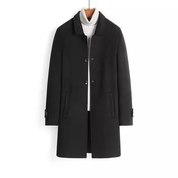 Осенне-зимнее пальто из 100% шерсти, воротник средней и длинной длины, пальто без кашемира, мужское шерстяное пальто в деловом стиле L чёрный
