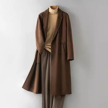 Осенне-зимнее пальто из 100% шерсти, мужское длинное выше колена с двухсторонним воротником-лацканами, повседневное пальто, шерстяное пальто, новый стиль L