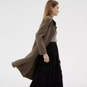 Осенне-зимнее пальто из чистой шерсти с воротником-куколкой, двухстороннее, бархатное, шерстяное, женское, длинное, шерстяное, темперамент, тонкая оснастка S чёрный