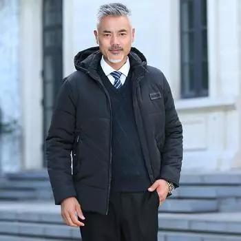 Осенне-зимнее пальто из флиса, утолщенное, для мужчин среднего возраста, зимняя теплая одежда с хлопковой подкладкой, куртка для мужчин пожилого возраста L синий