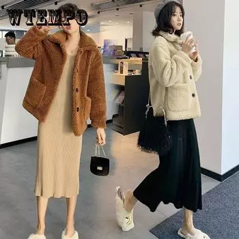 Осенне-зимнее пальто из искусственного меха из овечьего флиса женское короткое свободное теплое утолщенное пальто XXL