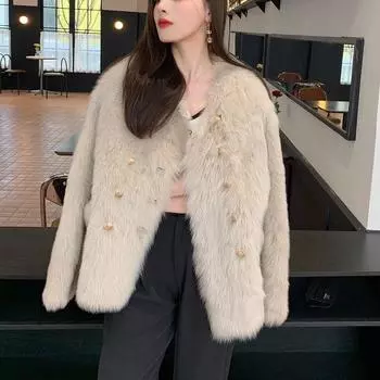 Осенне-зимнее пальто из искусственного меха лисы Toka, женское двубортное утепленное пальто из искусственной овечьей шерсти S