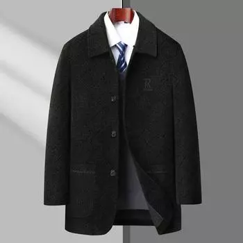 Осенне-зимнее пальто из синели, средний и длинный воротник с лацканами, хлопковое деловое повседневное пальто, мужская куртка, куртка 175 кофейный