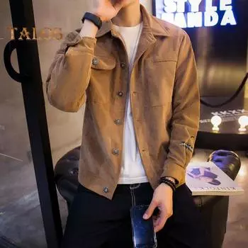 Осенне-зимнее пальто-карго с лацканами, длинными рукавами, однотонная замшевая куртка с карманами, застежкой на пуговицах, мужская повседневная верхняя одежда M кофейный