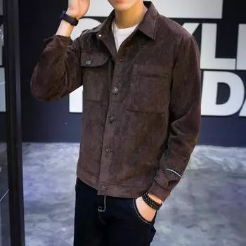 Осенне-зимнее пальто-карго с лацканами, длинными рукавами, однотонная замшевая куртка с карманами, застежкой на пуговицах, мужская повседневная верхняя одежда M серый