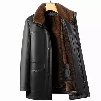 Осенне-зимнее пальто, кожаная куртка с меховым воротником, мужская бархатная утолщенная кожаная куртка, кожаная куртка для мужчин M