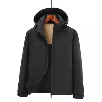 Осенне-зимнее пальто мужская ветровка с капюшоном из утолщенного бархата большого размера для молодежи и людей среднего возраста M