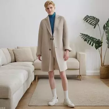 Осенне-зимнее пальто-тренч из чистой шерсти ручной работы для людей среднего возраста и молодежи, однотонное среднее и длинное двухстороннее теплое пальто 170 светло-серый